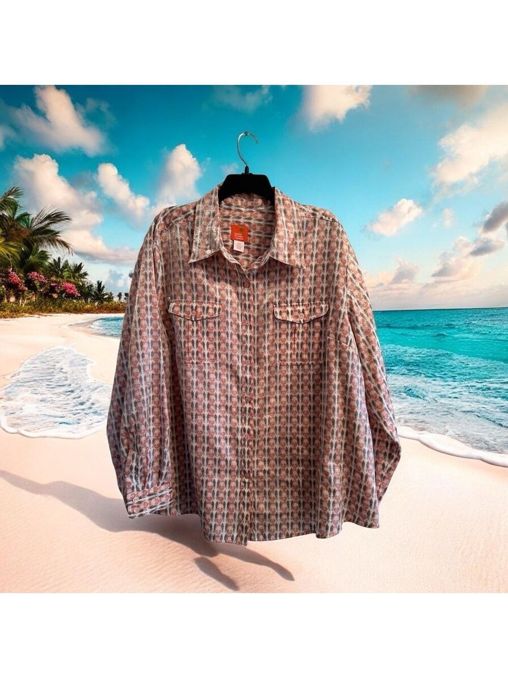 Hearts of Palm Chic High Sheen Blouse Womens 24W Balloon Sleeves Eye-Catching